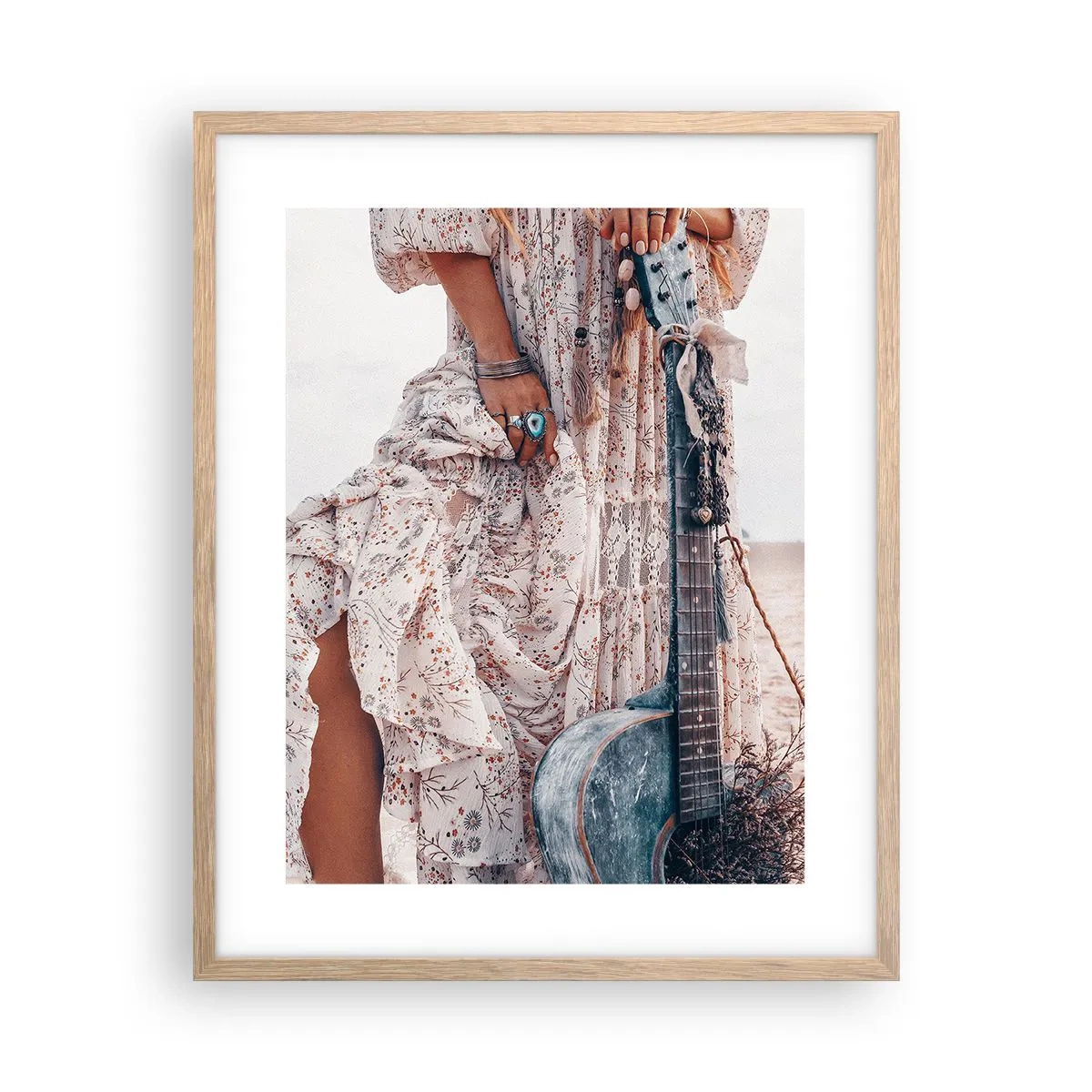 Plakat i ramme af lyst egetræ - Børn blomster på vej - 40x50 cm