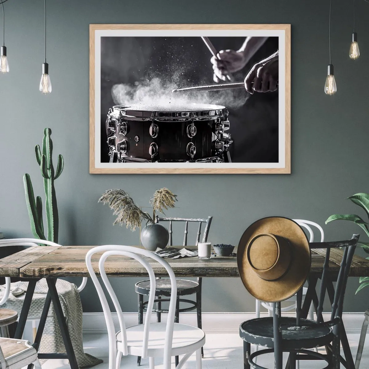 Plakat i ramme af lyst egetræ - Musikkens puls - 91x61 cm