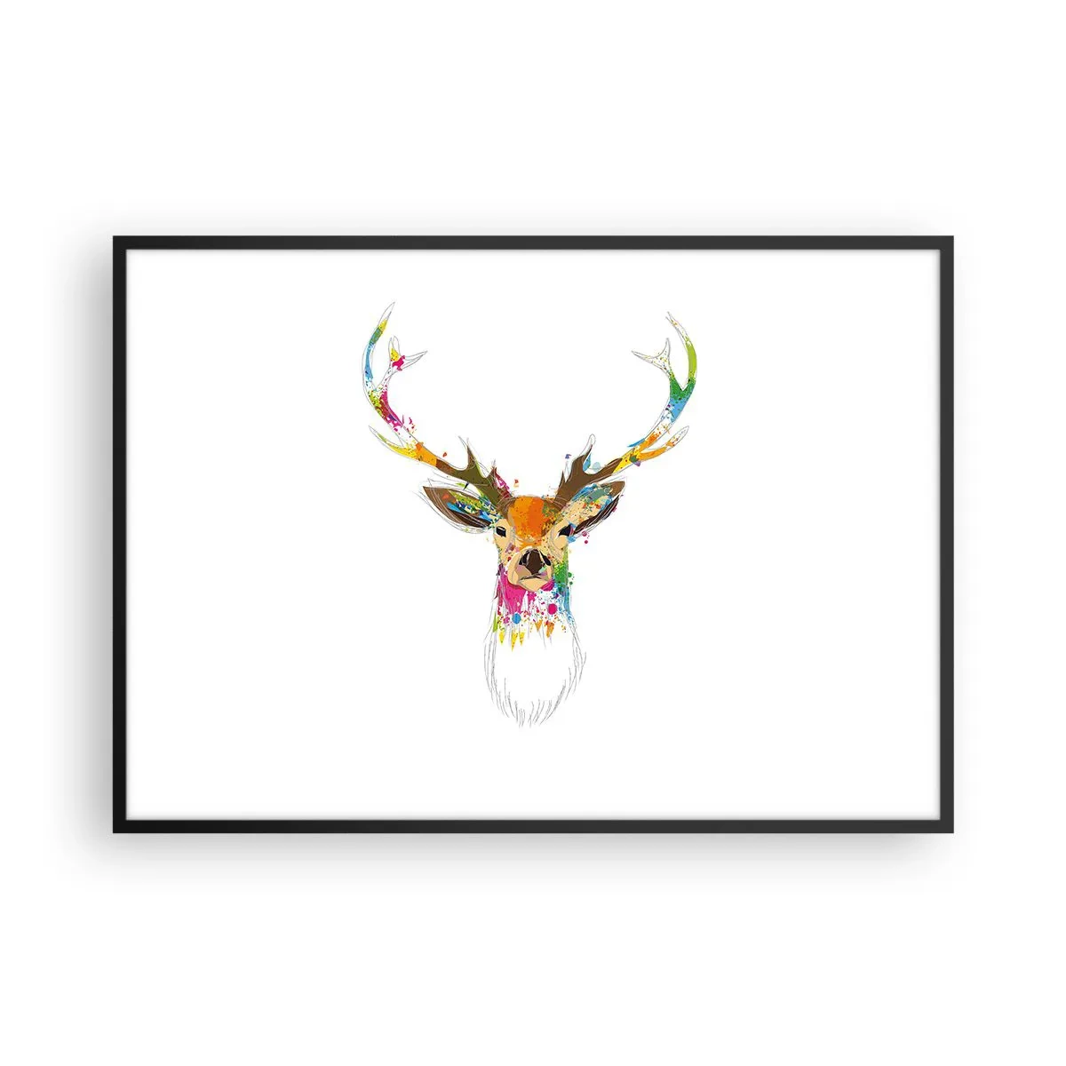 Plakat i sort ramme - Blid kronhjort badet i farver - 100x70 cm