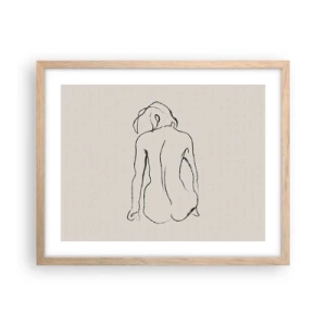 Plakat i ramme af lyst egetræ - Nøgen pige - 50x40 cm