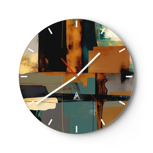 Vægur, Uret - Moderne abstraktion med kontrast af guld, sort og blå - 30x30cm - Abstraktion - lys og skygge - Moderne vægdekoration til stue, køkken og soveværelse ARTTOR