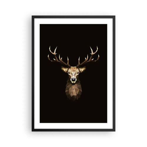 Plakat i sort ramme - Geometrisk billede af en hjort på en sort baggrund - 50x70cm - Kubistisk hjort - Moderne vægdekoration til stue og soveværelse ARTTOR