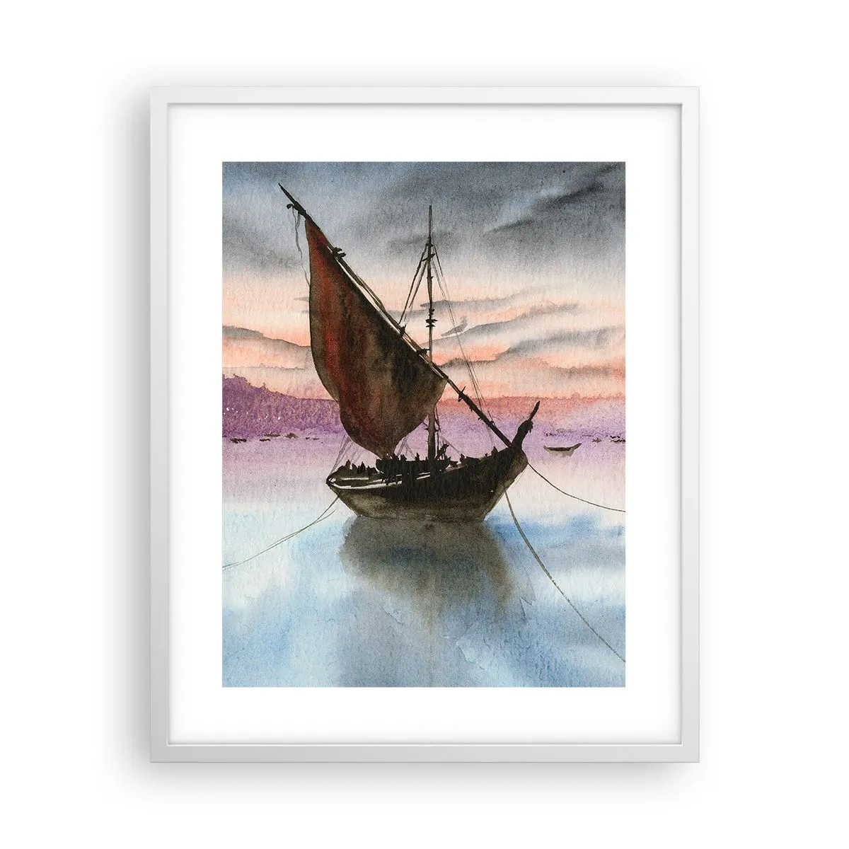 Plakat i hvid ramme - Aften i havnen - 40x50 cm