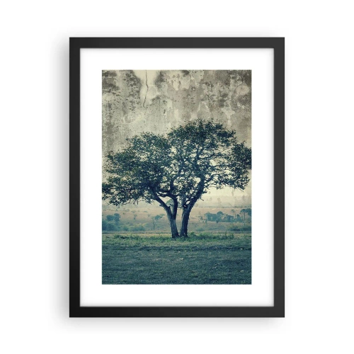 Plakat i sort ramme - Et æbletræ på en blå membran? - 30x40 cm