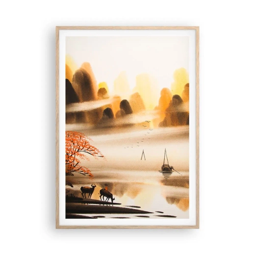 Plakat i ramme af lyst egetræ - Længere væk end det fjerne Østen - 70x100 cm