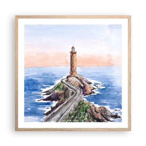 Plakat i ramme af lyst egetræ - Med front mod havet - 60x60 cm