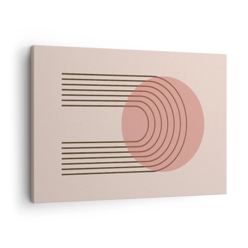 Lærredstryk - Billede på lærred - Abstrakt motiv med lyserød cirkel og linjer - 70x50cm - Uimodståelig tiltrækningskraft - Moderne vægdekoration til stue og soveværelse ARTTOR