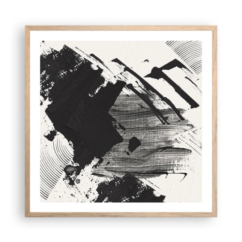 Plakat i ramme af lyst egetræ - Abstraktion - det sortes udtryk - 60x60 cm