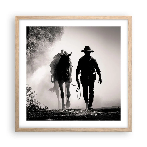 Plakat i ramme af lyst egetræ - En morgen i Texas - 50x50 cm