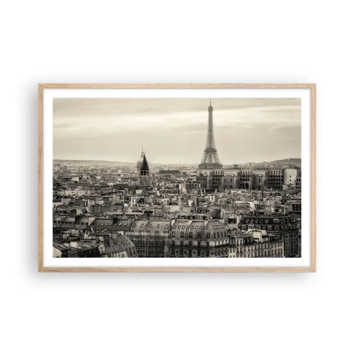 Plakat i ramme af lyst egetræ - Over Paris' hustage - 91x61 cm