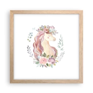 Plakat i ramme af lyst egetræ - En invitation til eventyrets verden - 30x30 cm