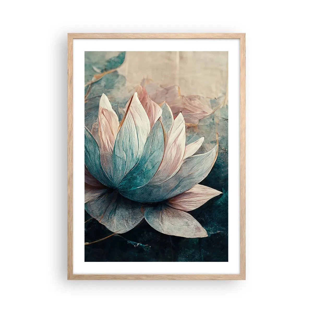 Plakat i ramme af lyst egetræ - Søens stjerner - 50x70 cm