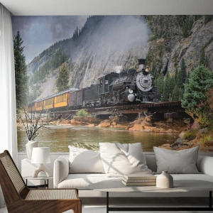 Fototapet Premium Sand - Og hvorhen? Hvorhen? - Jernbane, Damplokomotiv, Landskab - 150x105 cm