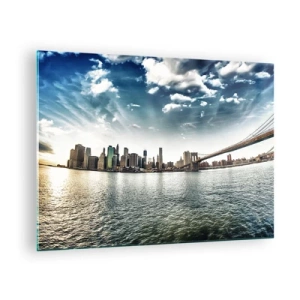 Billede på glas - Panoramaudsigt over New York City med Brooklyn Bridge - 70x50cm - Glas ø - Moderne vægdekoration til stue og soveværelse ARTTOR