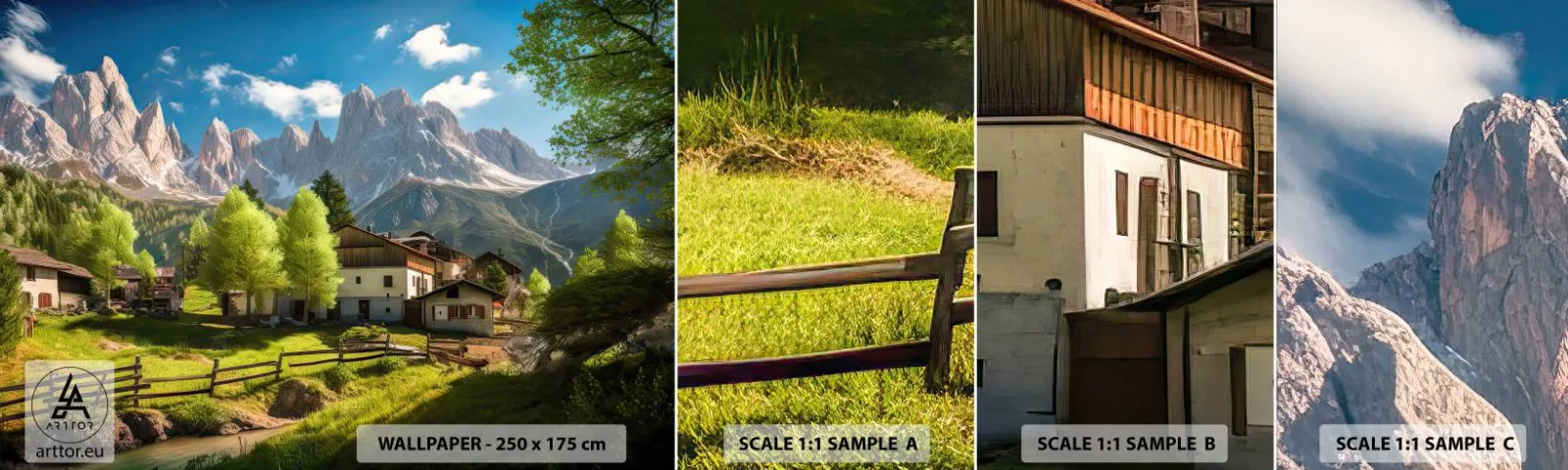 Fototapet Prøve Standard Eco - Alpeidyl - Bjerge, Landskab, Alperne - 100x30 cm