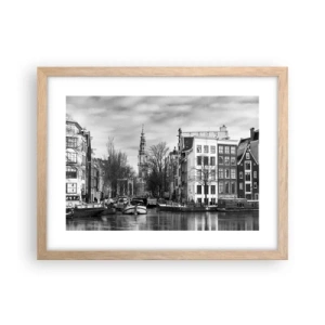 Plakat i ramme af lyst egetræ - Amsterdam stemning - 40x30 cm
