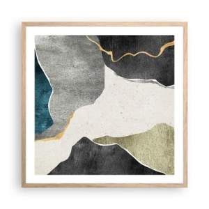 Plakat i ramme af lyst egetræ - Mosaikkomposition med en streng af guld - 60x60 cm