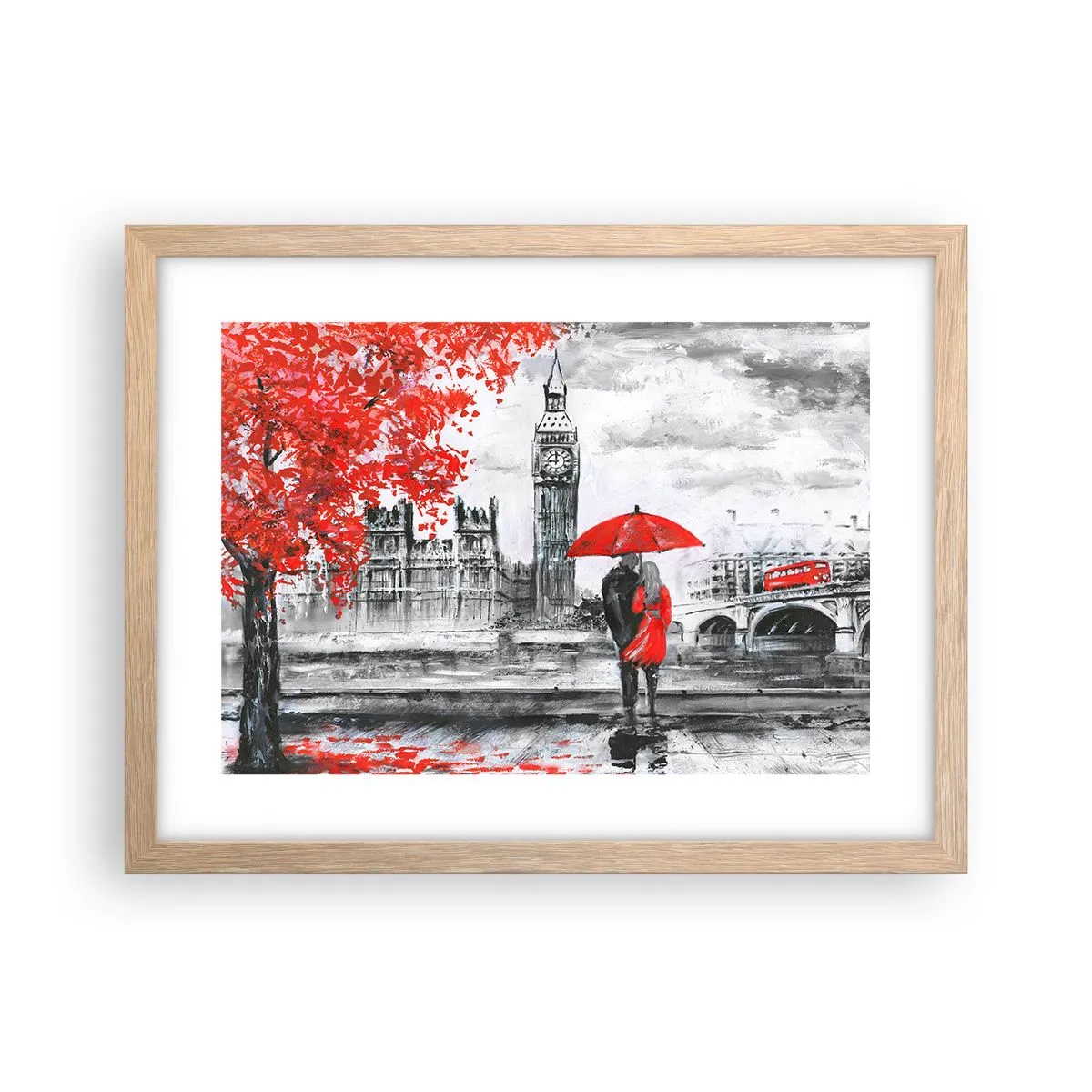 Plakat i ramme af lyst egetræ - Forelsket i London - 40x30 cm