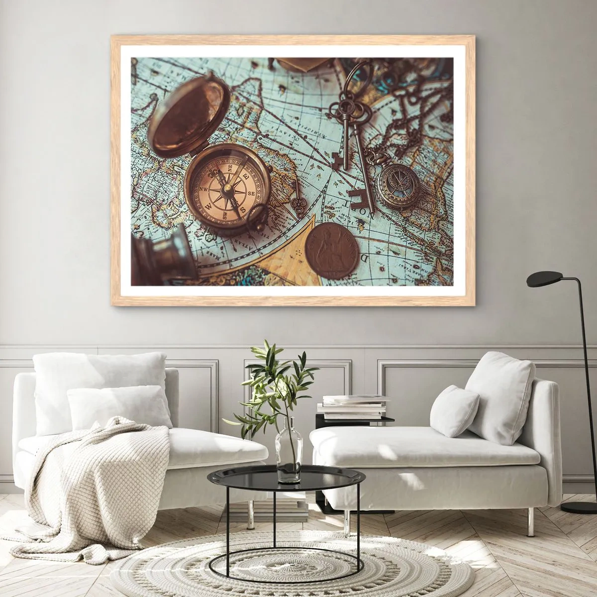 Plakat i ramme af lyst egetræ - For eventyreren - 70x50 cm