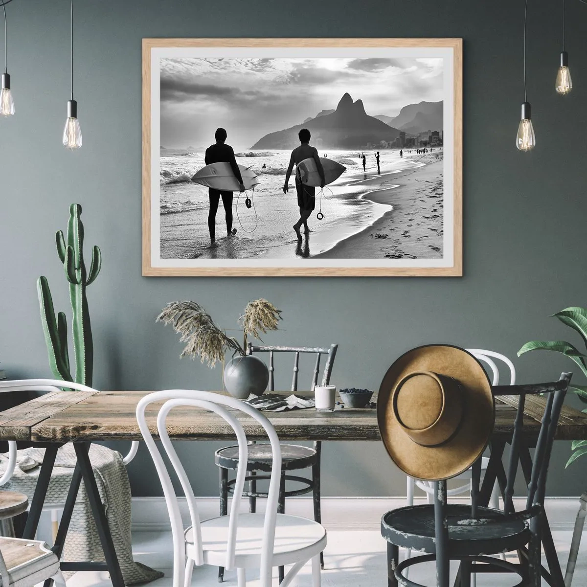 Plakat i ramme af lyst egetræ - Samba til én bølge - 40x30 cm