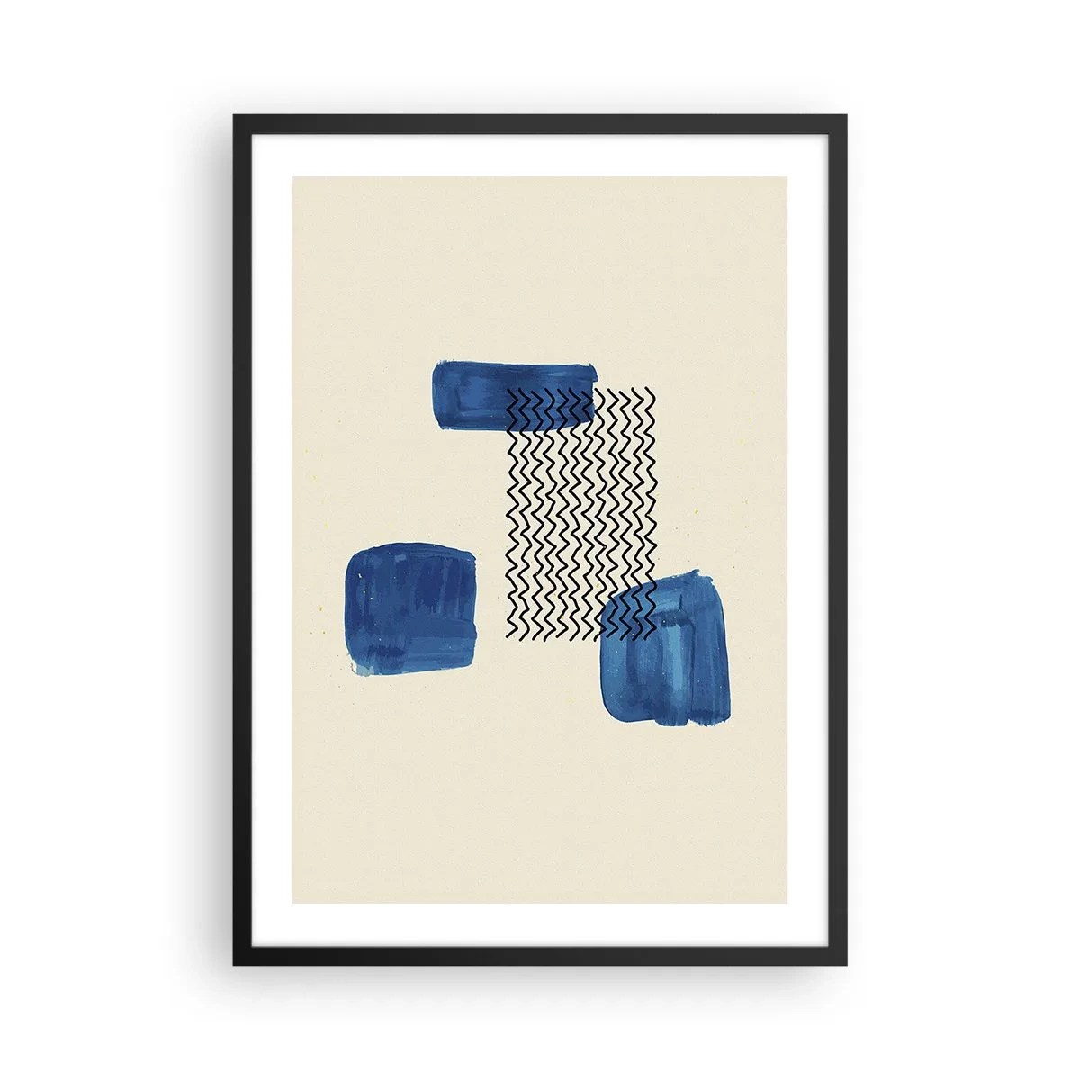 Plakat i sort ramme - Abstrakt komposition i marineblå nuancer med linjer - 50x70cm - Abstrakt kvartet - Moderne vægdekoration til stue og soveværelse ARTTOR