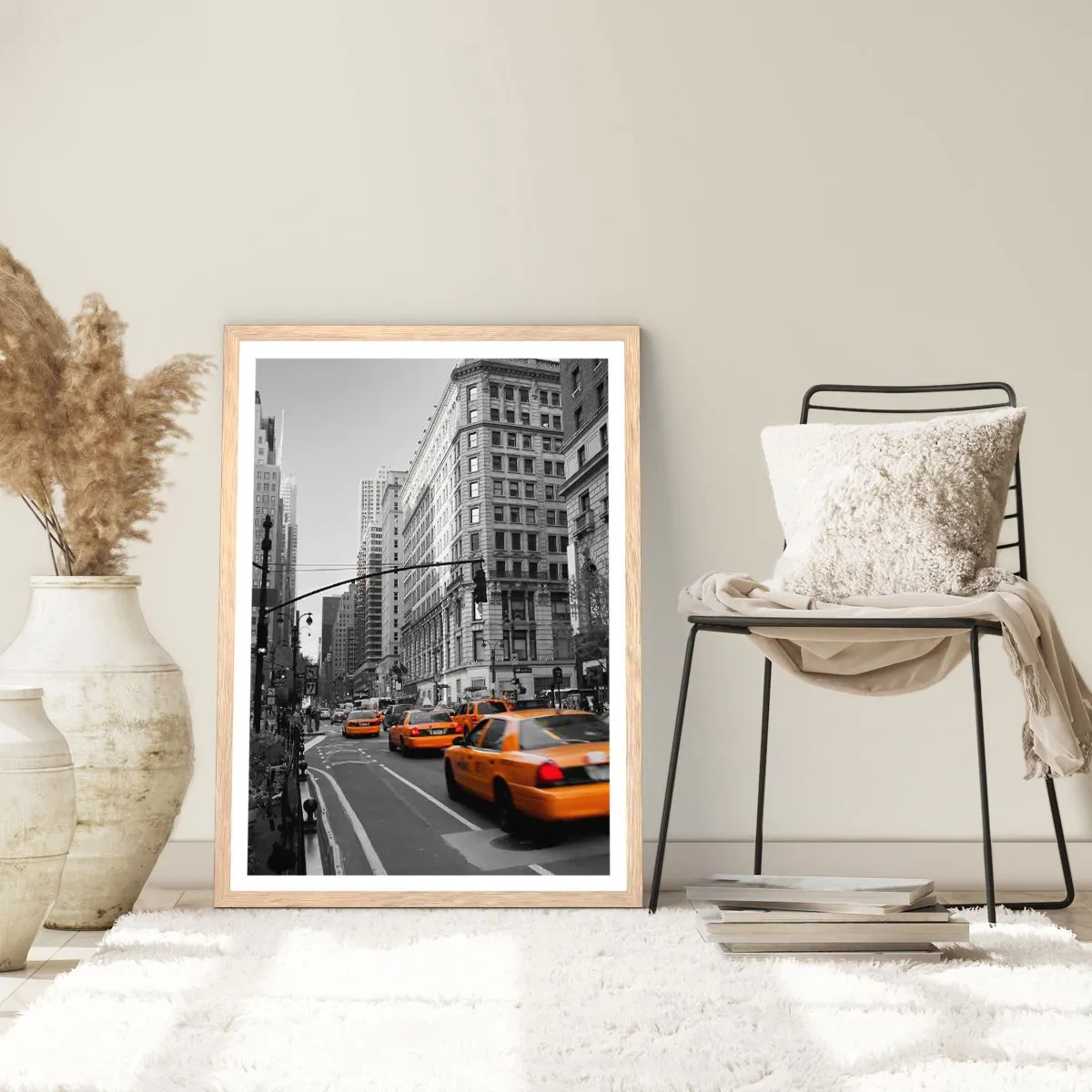 Plakat i ramme af lyst egetræ - Storbyens sol - 40x50 cm