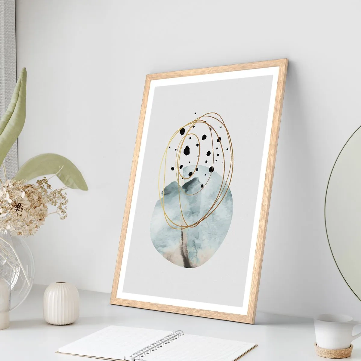 Plakat i ramme af lyst egetræ - I rummets favntag - 30x40 cm