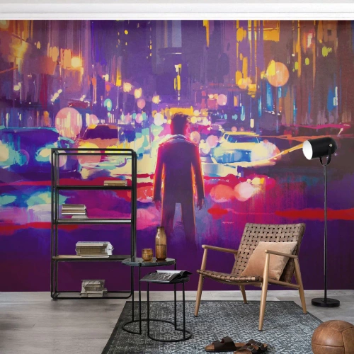 Fototapet Selvklæbende Deluxe Sticker - Nedsænket i lys - By, Mand, New York - 300x210 cm