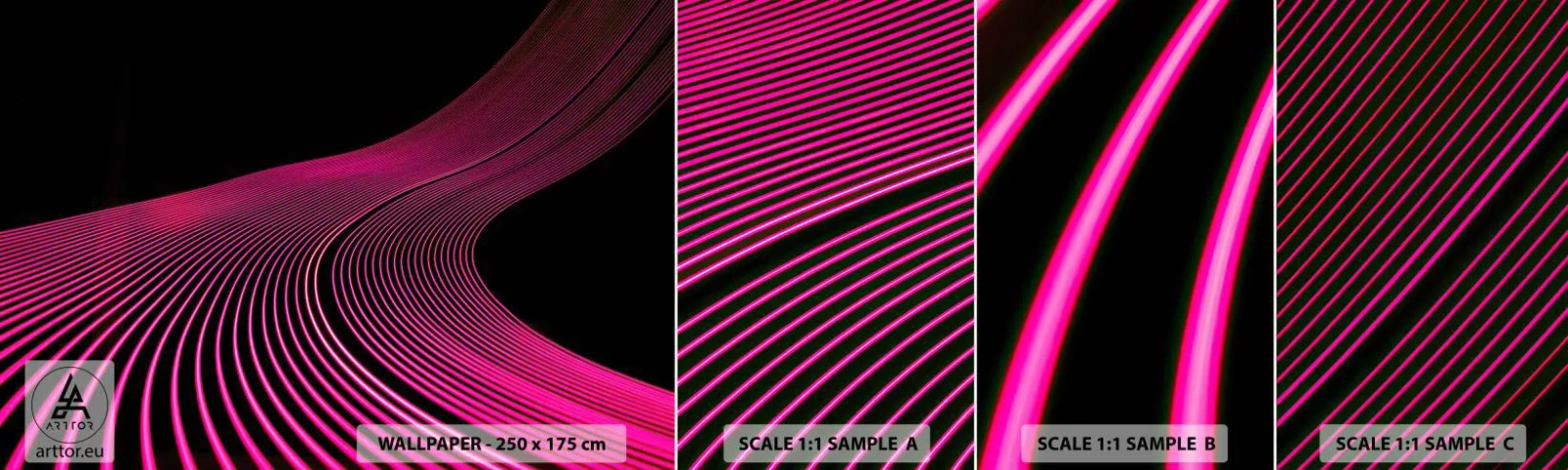 Prøve Fototapet Selvklæbende Deluxe Sticker - En allé af lys - Linjer, Moderne, Neon - 100x30 cm