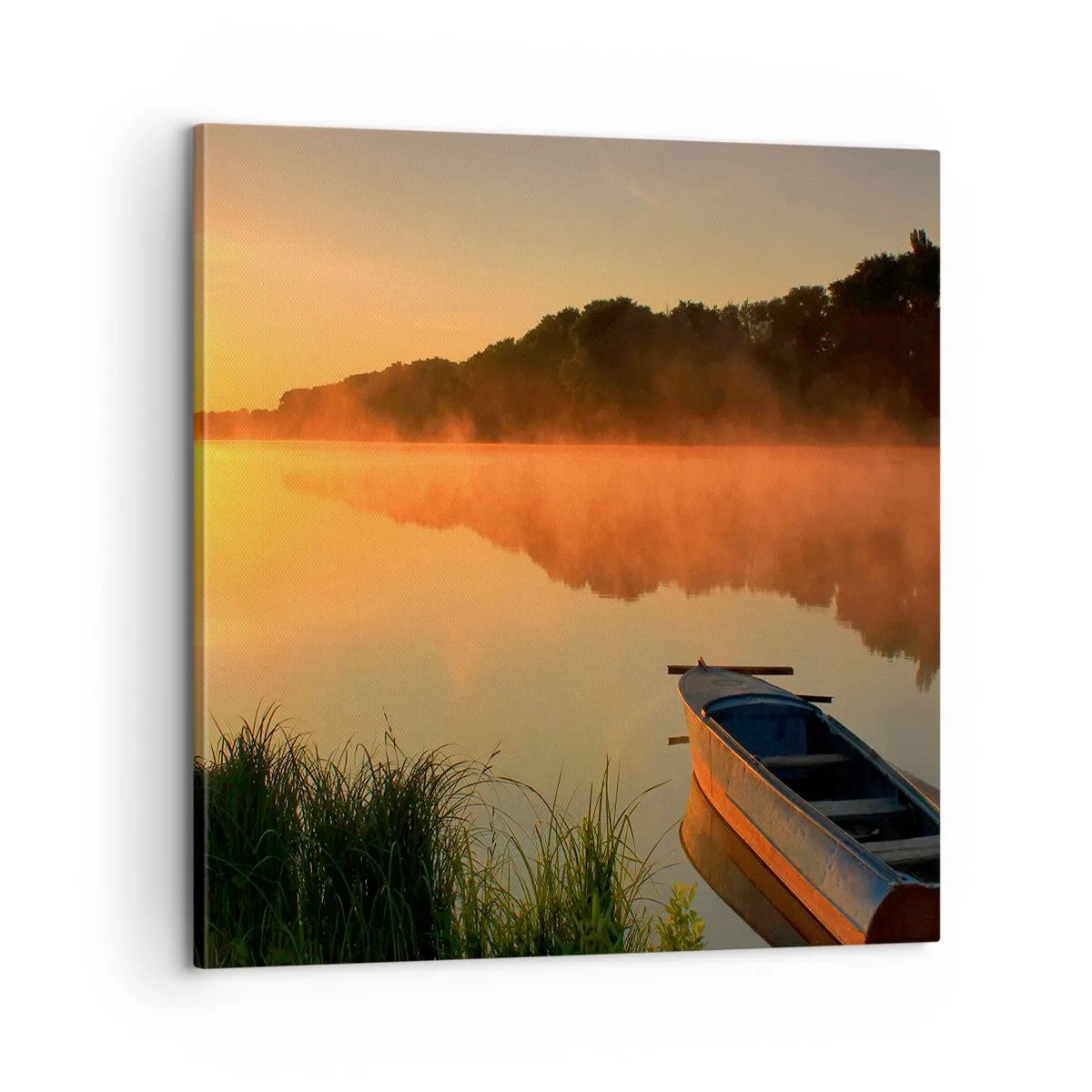 Lærredstryk - Billede på lærred - Solopgang over vand som en spejlplade - 60x60 cm