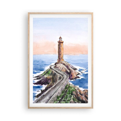 Plakat i ramme af lyst egetræ - Med front mod havet - 61x91 cm