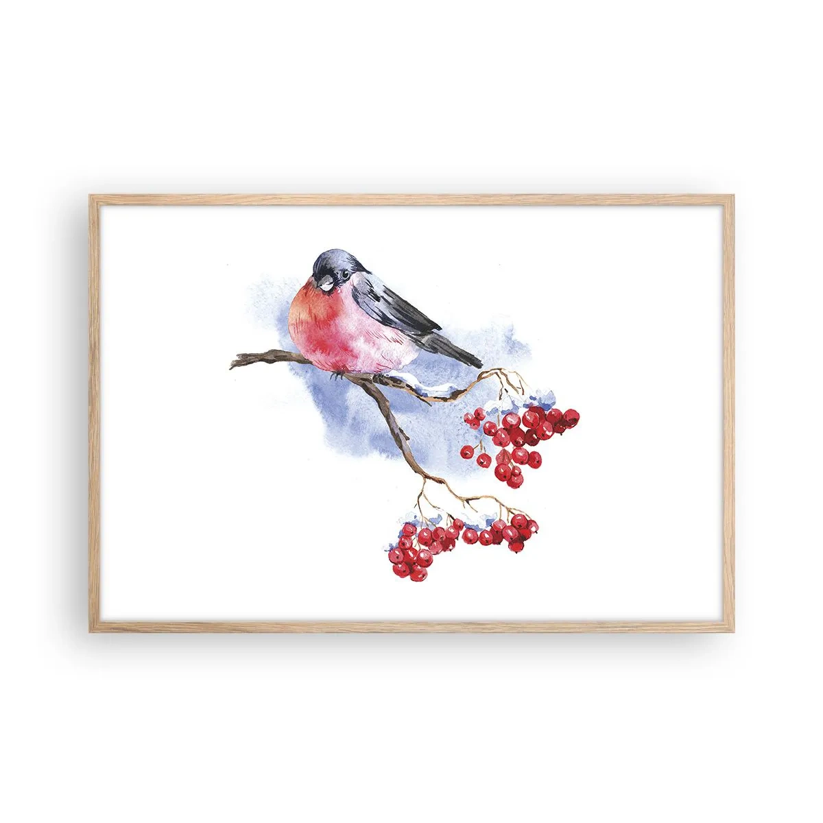Plakat i ramme af lyst egetræ - Vinter i farver - 91x61 cm