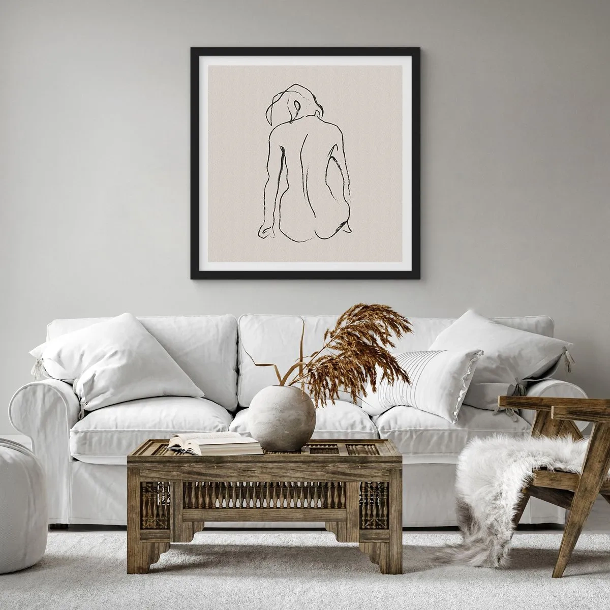 Plakat i sort ramme - Nøgen pige - 40x40 cm