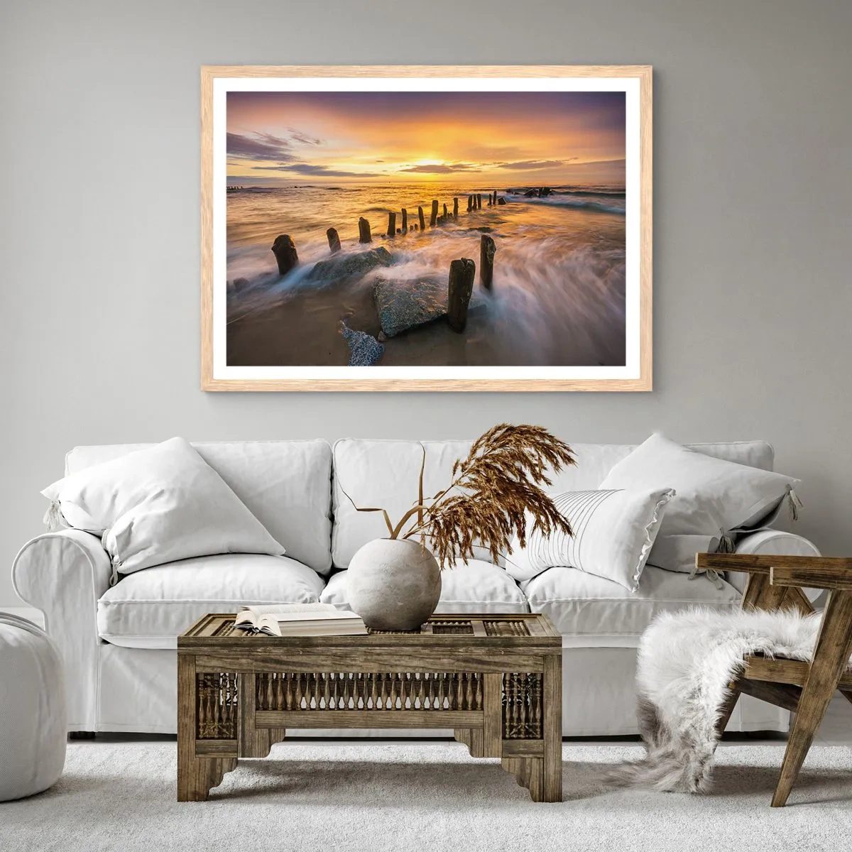 Plakat i ramme af lyst egetræ - Østersøens rå skønhed - 91x61 cm