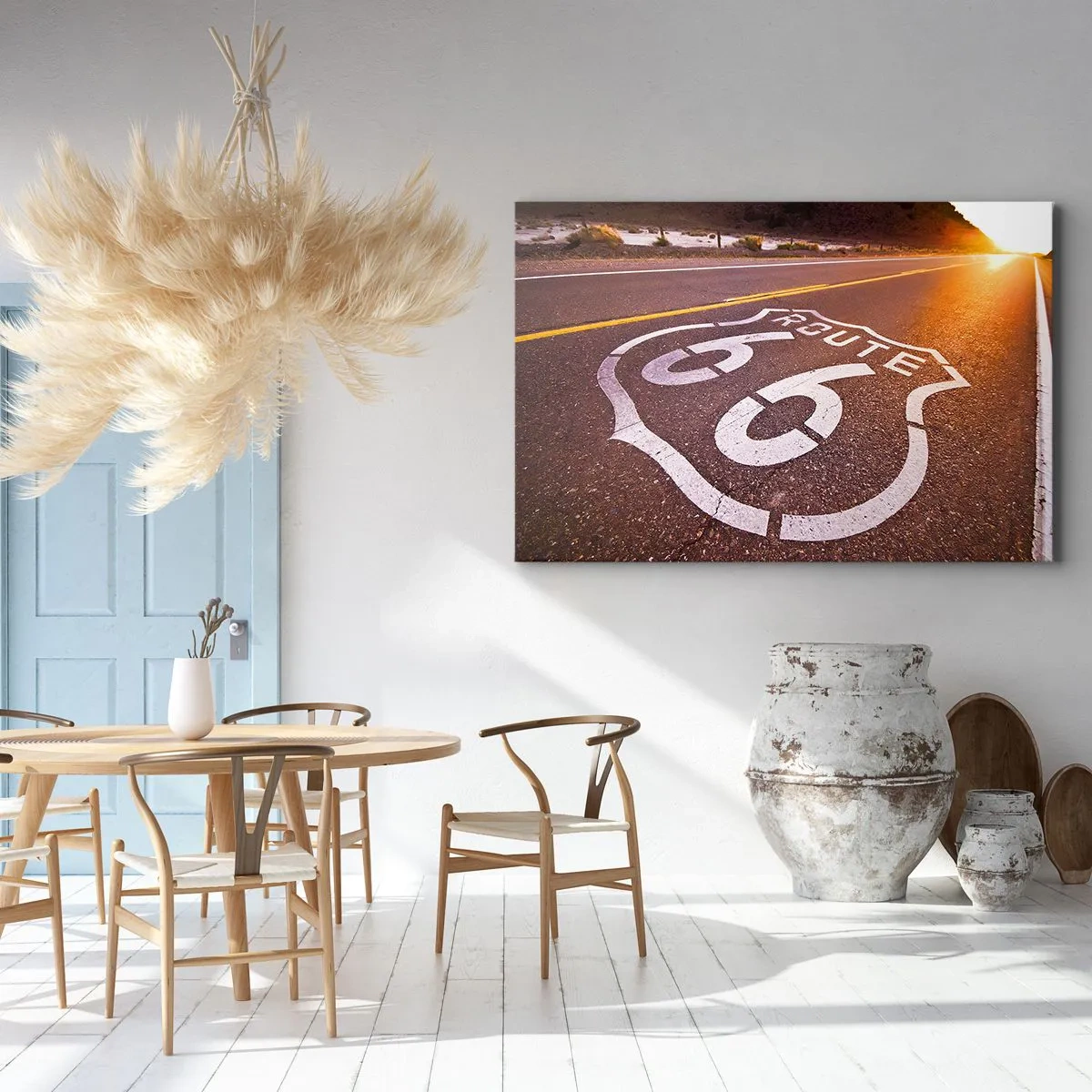 Lærredstryk - Billede på lærred - Route 66 ved solnedgang - 70x50cm - Den berømte Route 66 - Moderne vægdekoration til stue og soveværelse ARTTOR