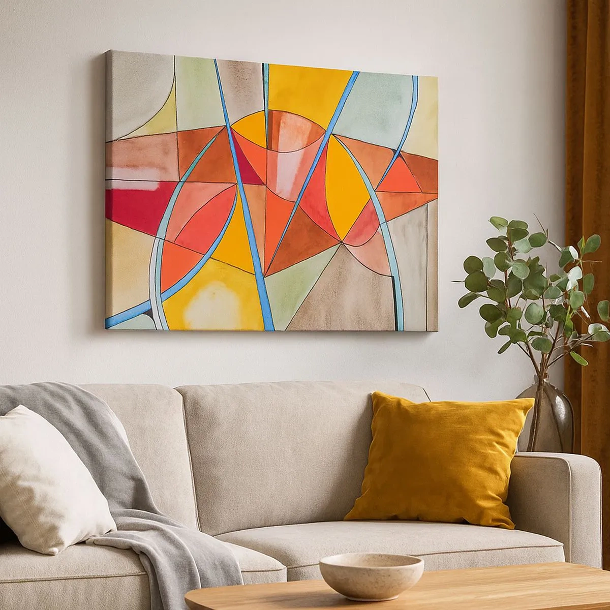 Lærredstryk - Billede på lærred - En abstrakt komposition i levende geometriske farver. - 70x50cm - Karrusel, karrusel af drømme - Moderne vægdekoration til stue og soveværelse ARTTOR