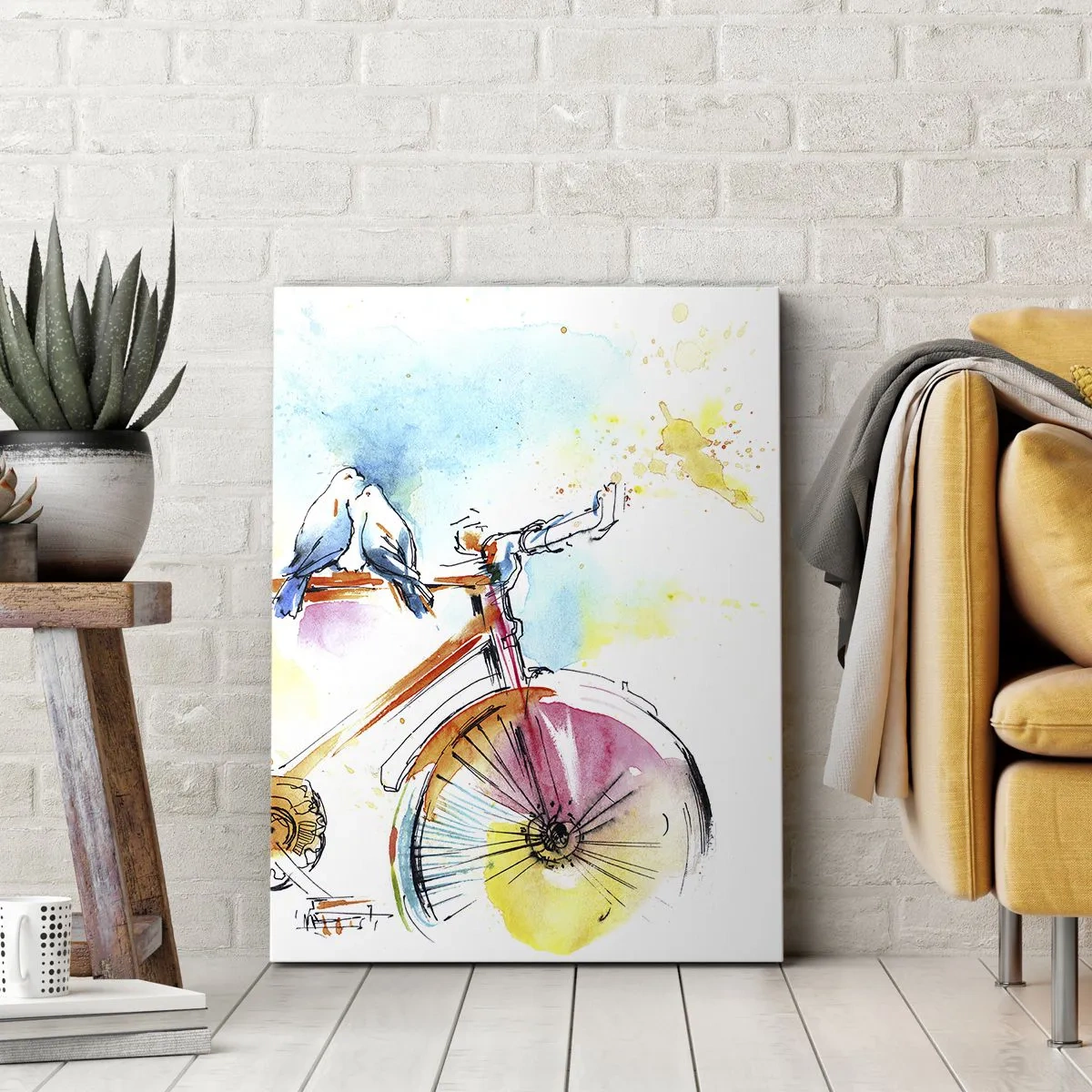 Lærredstryk - Billede på lærred - To på en cykel - 50x70 cm