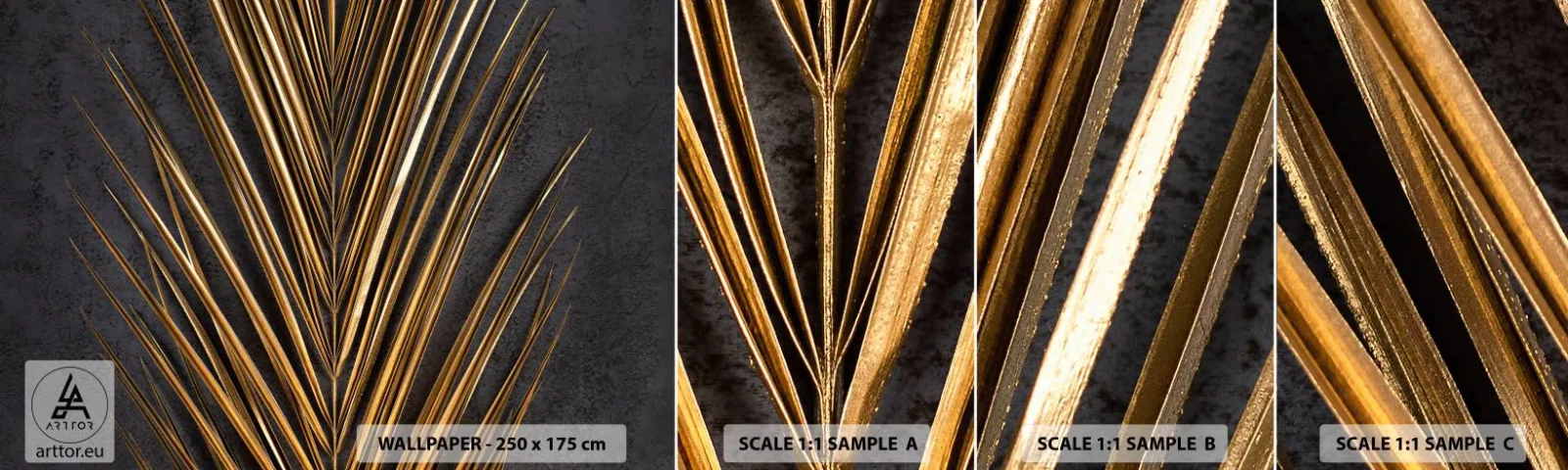 Fototapet Prøve Standard Eco - Tropernes guld - Palmeblad, Stykke, Abstraktion - 100x30 cm