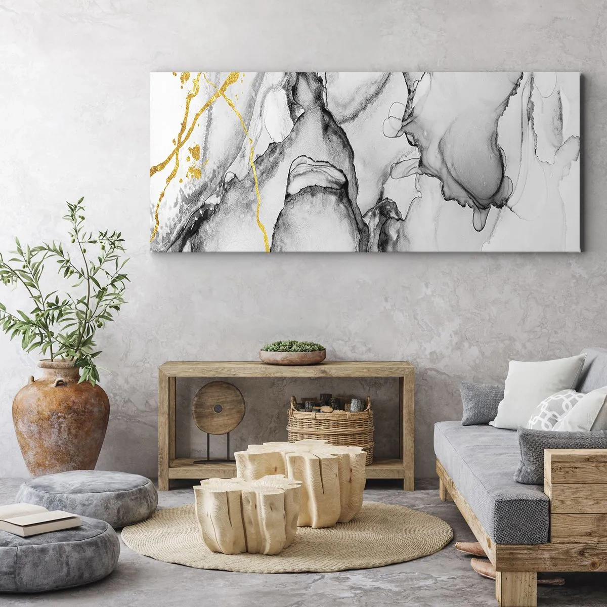 Lærredstryk - Billede på lærred - Sammensætning med guldmotiv - 100x40 cm