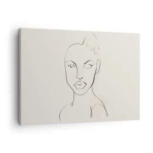 Lærredstryk - Billede på lærred - Minimalistisk skitse af en kvindes ansigt - 70x50cm - Omrids af sensualitet - Moderne vægdekoration til stue og soveværelse ARTTOR