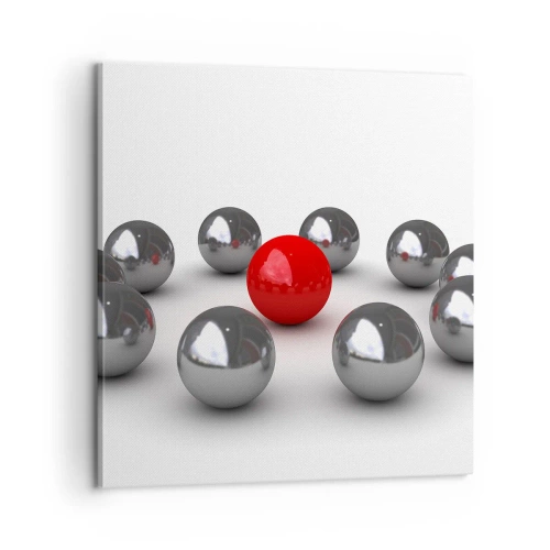 Lærredstryk - Billede på lærred - Cirkel i sølv og rød - 60x60 cm