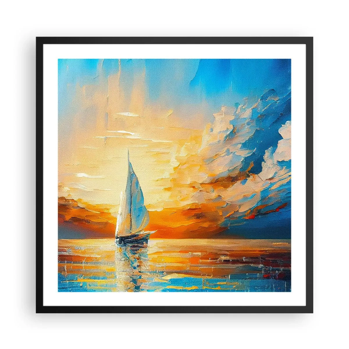Plakat i sort ramme - Sejler i guld - 60x60 cm