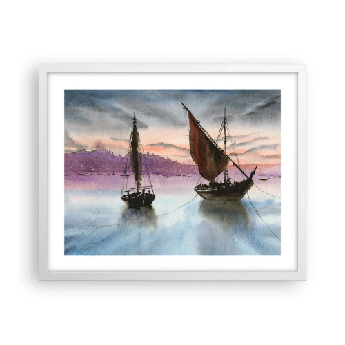 Plakat i hvid ramme - Aften i havnen - 50x40 cm