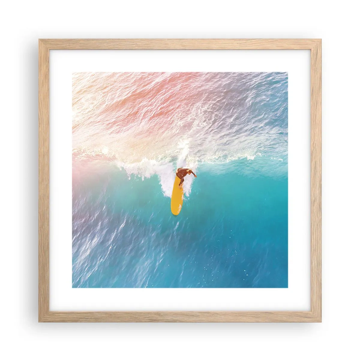 Plakat i ramme af lyst egetræ - Ocean rytter - 40x40 cm