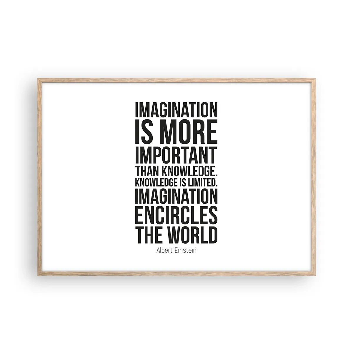 Plakat i ramme af lyst egetræ - Einstein om fantasiens kraft - 100x70 cm