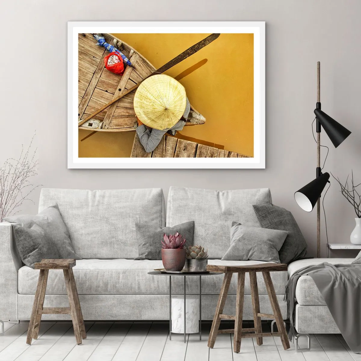 Plakat i hvid ramme - Livet på den gule flod - 91x61 cm