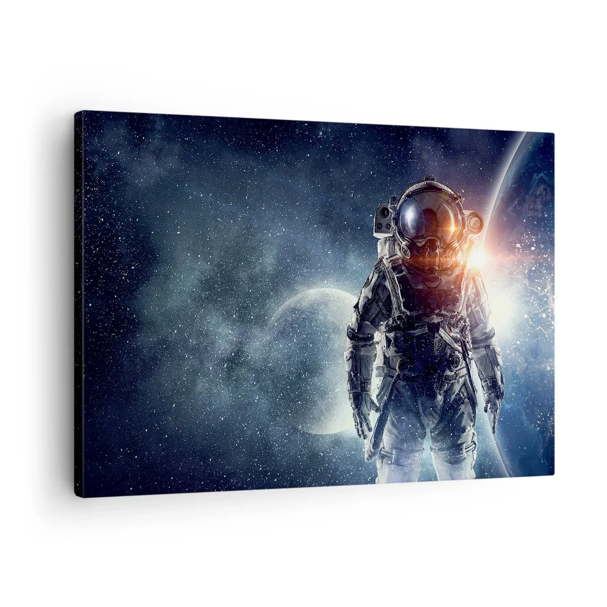 Lærredstryk - Billede på lærred - Astronaut på baggrund af rummet og planeten Jorden - 70x50cm - Et kosmisk eventyr - Moderne vægdekoration til stue og soveværelse ARTTOR