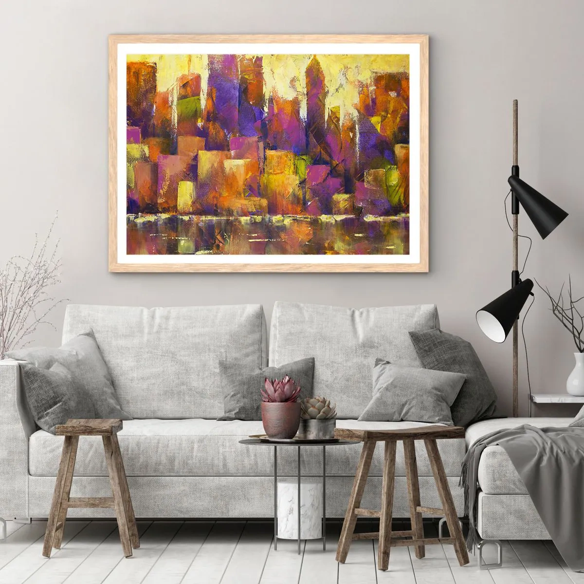 Plakat i ramme af lyst egetræ - Metropolitansk sammensætning - 50x40 cm