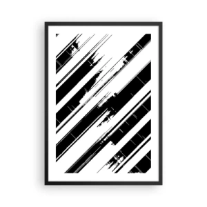 Plakat i sort ramme - Minimalistisk sort-hvid abstraktion med geometriske linjer - 50x70cm - Intens og dynamisk komposition - Moderne vægdekoration til stue og soveværelse ARTTOR