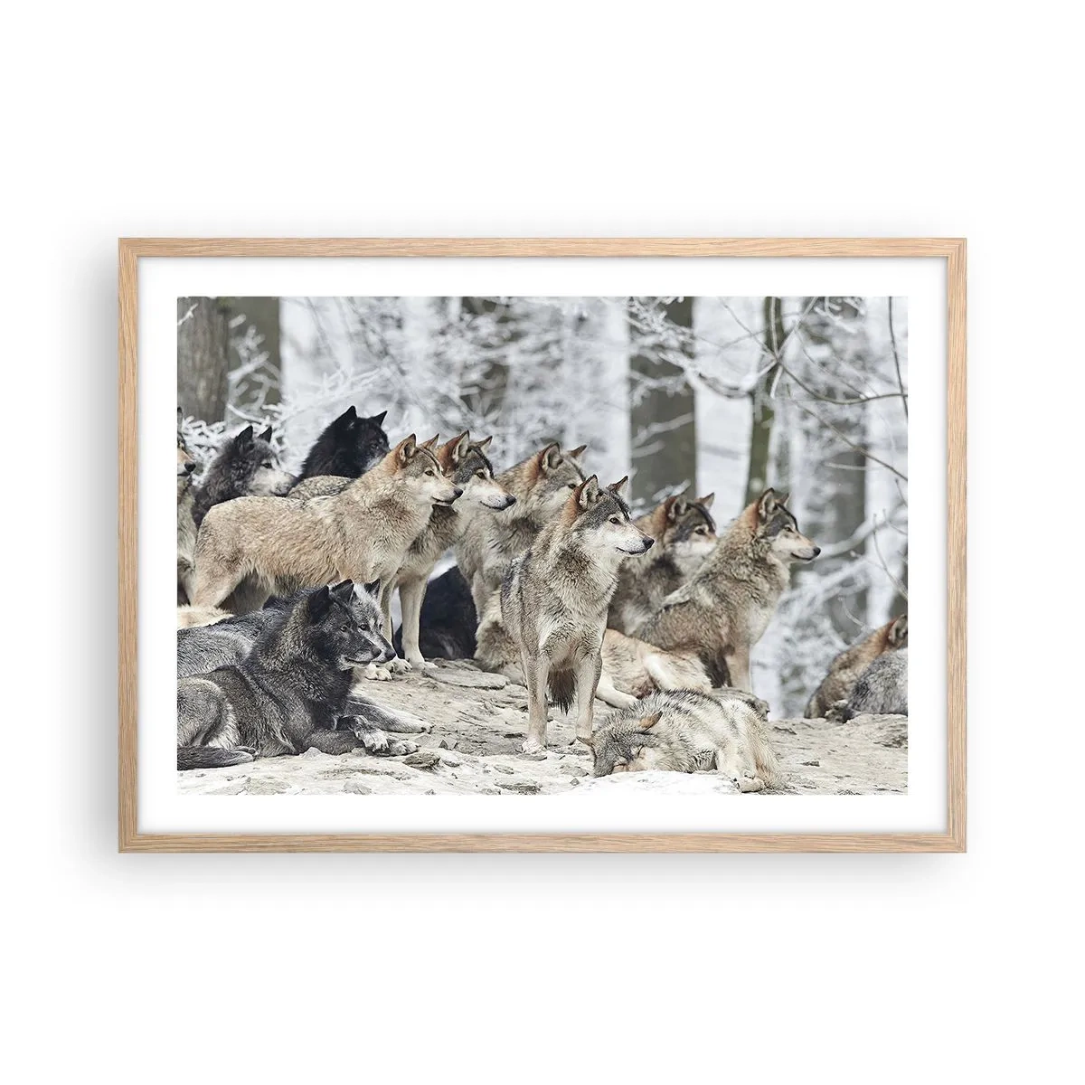 Plakat i ramme af lyst egetræ - Familie og venner - 70x50 cm